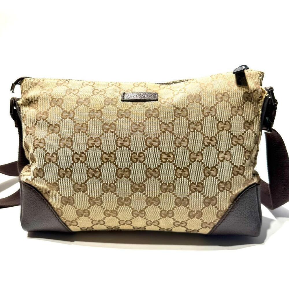 GUCCI GG Canvas Shoulder Bag Messenger Brown Crossbody Leather - Picture 3 of 10